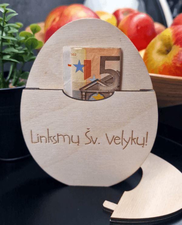 Medinė Pinigų Dėžutė Vokelis "Linksmų Šv. Velykų"