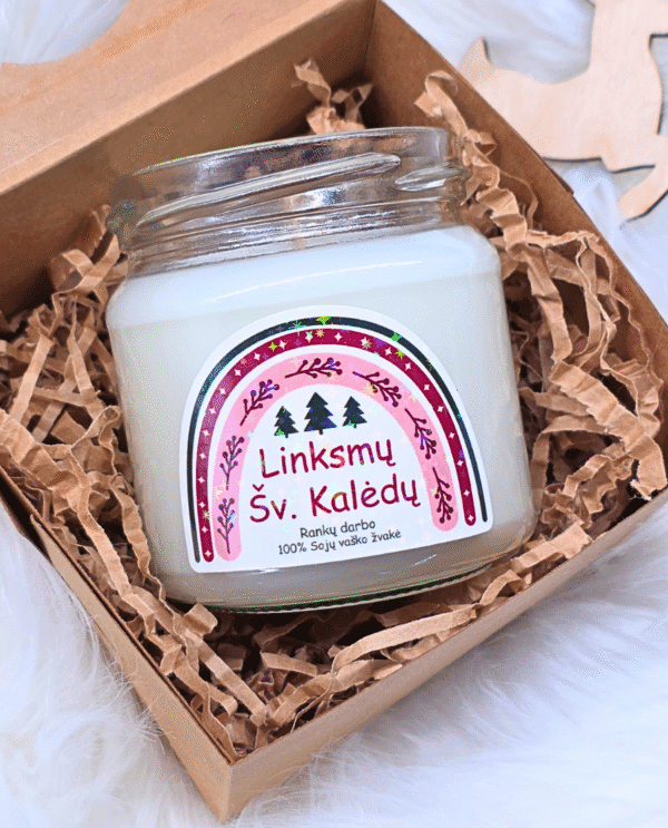 Kalėdinė rankų darbo žvakė Linksmų Kalėdų