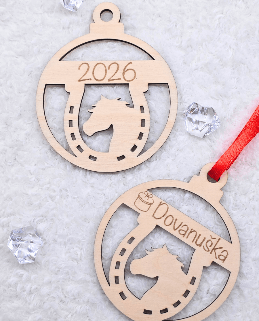 Kalėdiniai eglutės žaisliukai su vardu ar logo Arklys